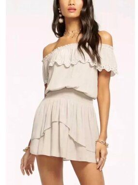 $485 NWT Ramy Brook Flax Brown Cynthia Eyelet Mini Dress size XXS